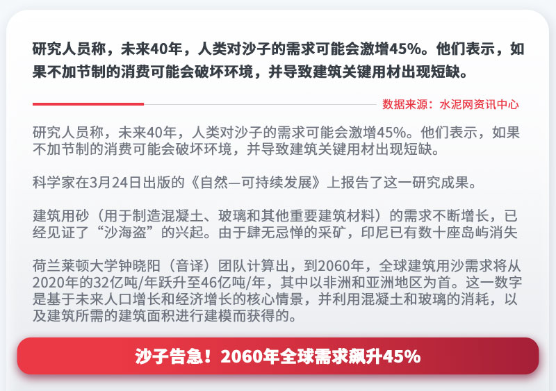 沙子告急！2060年全球需求飆升45%